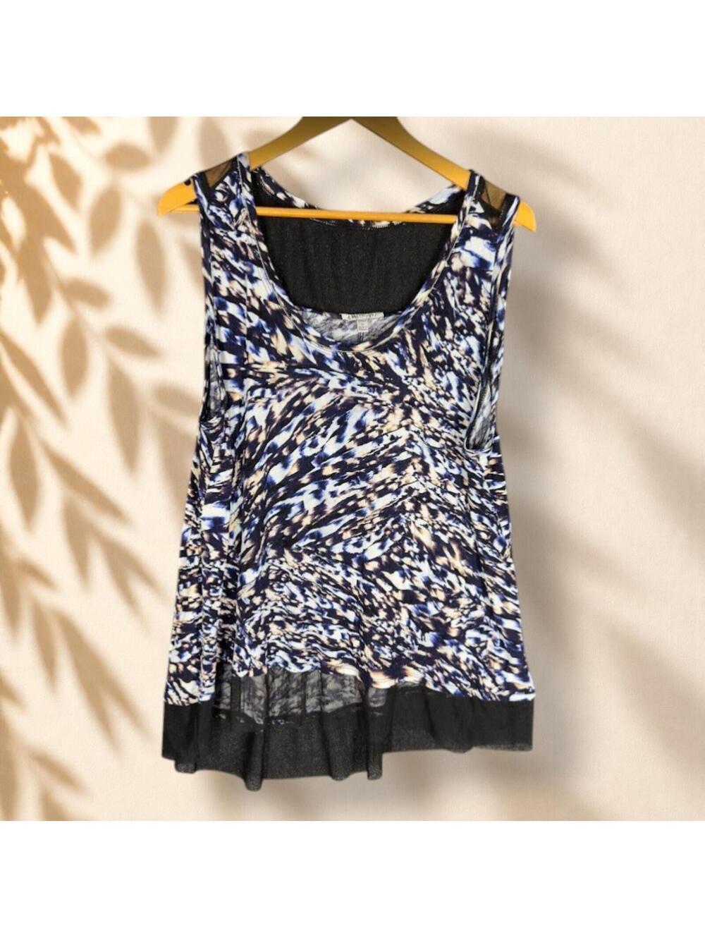 Jennifer Lopez Blouse Women 1X Plus Blue Geometric Sleeveless Wide Strap Rayon